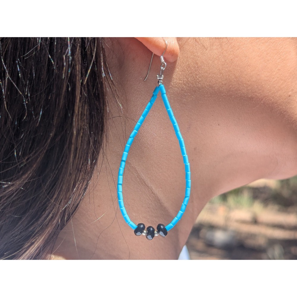 Navajo Dangle Earrings Turquoise & Sterling Silver Handmade Native Am Jewelry **